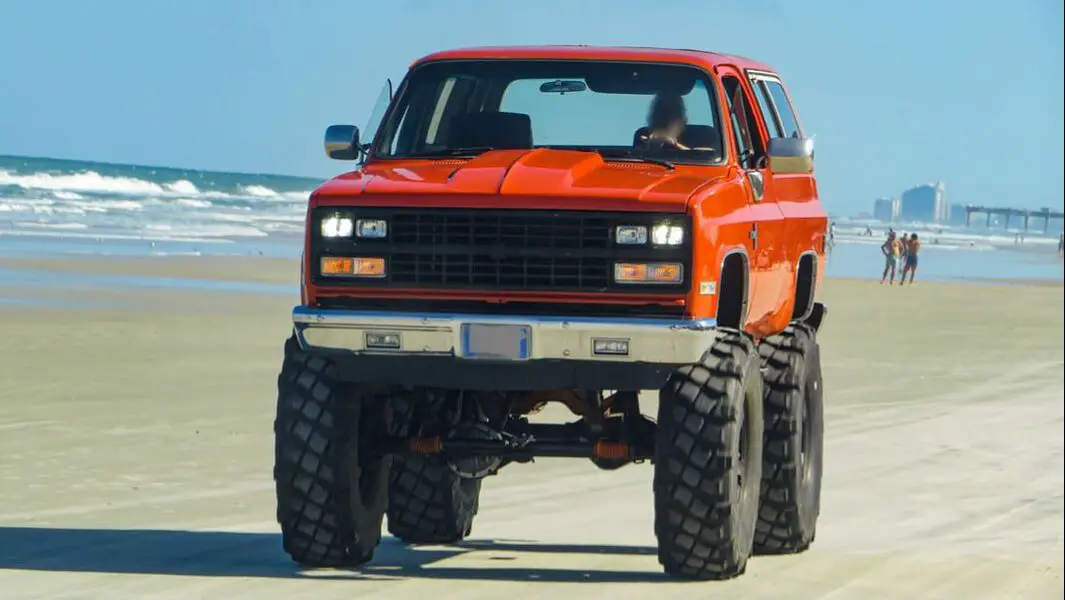 Raised Chevy Blazer on Daytona Beach